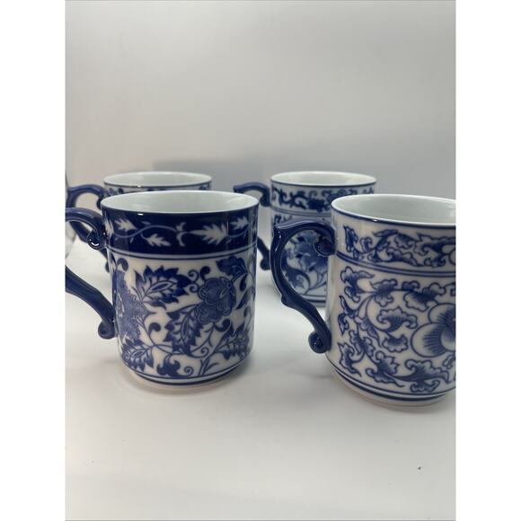 Bombay Asian Garden Mug Blue & White Floral Tea Coffee SET OF 4 - Picture 1 of 7